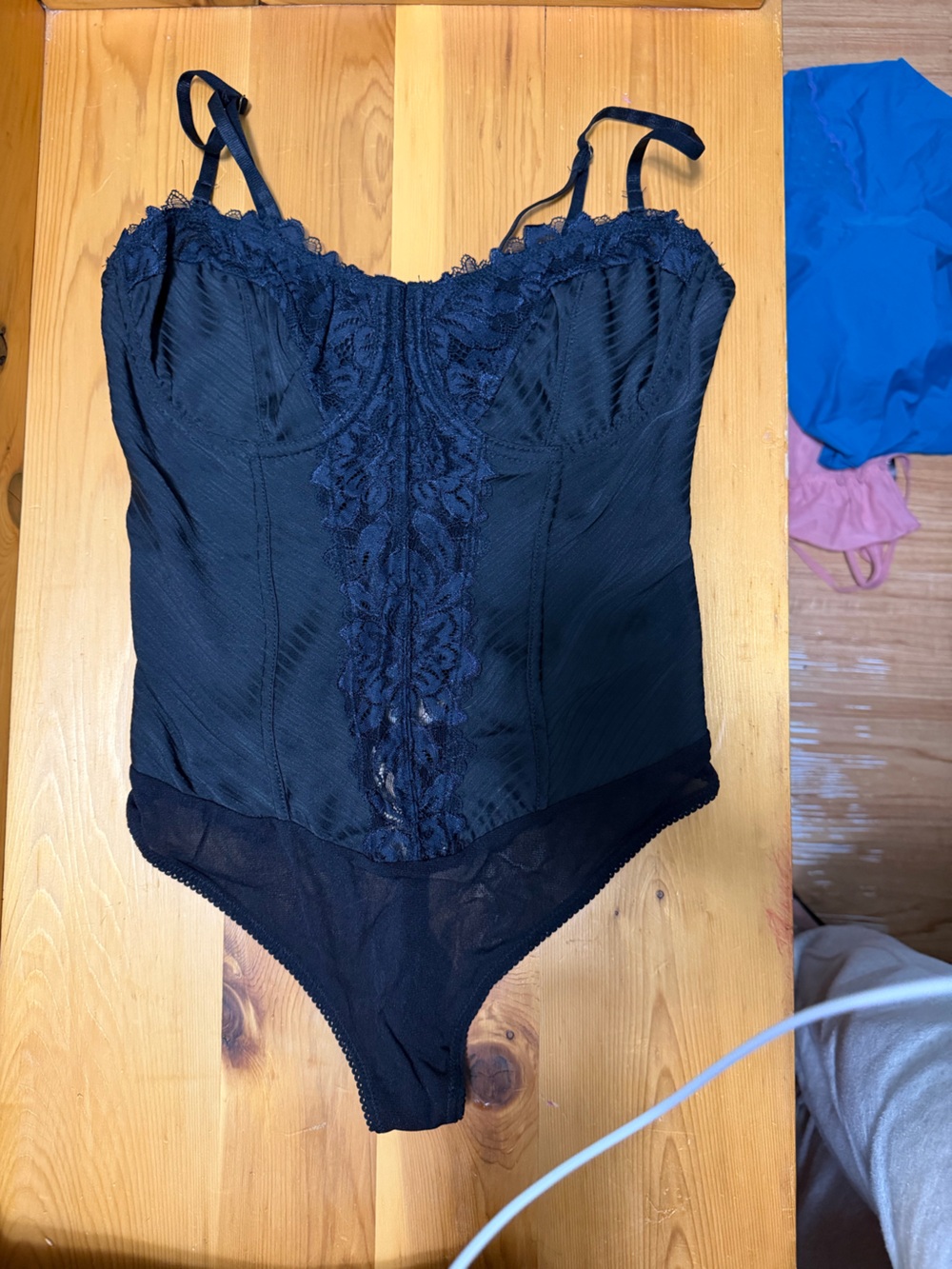 Free People Black Lace Trim Bodysuit